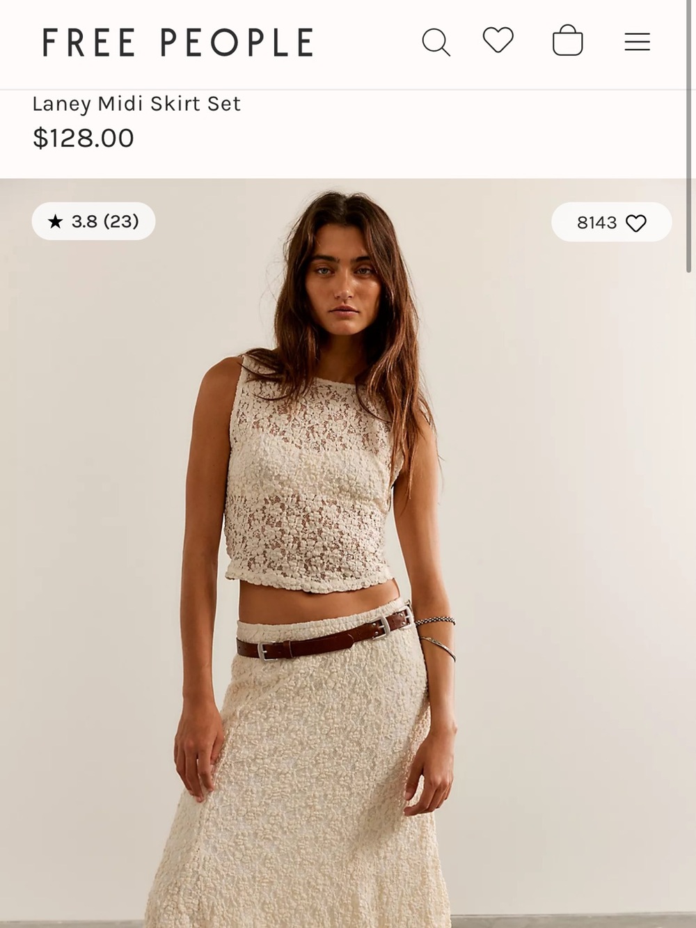 Free People Cream Textured Laney Midi Skirt